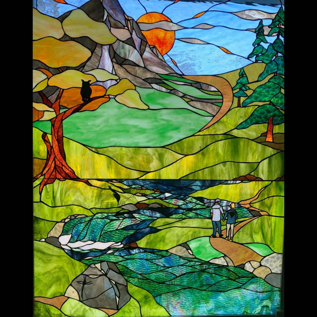 Crest Mountain Custom Stained Glass by Gallery's Choice Installed today