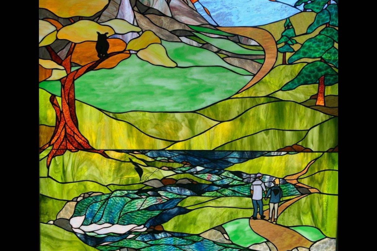 Crest Mountain Custom Stained Glass by Gallery's Choice Installed today